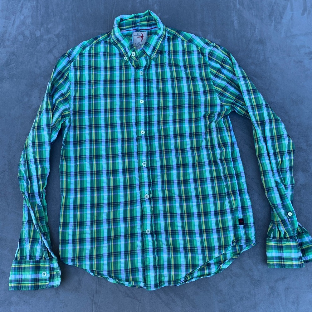 Relwen Plaid Button Down Shirt Size S Green Blue Cotton Blend Casual Long Sleeve